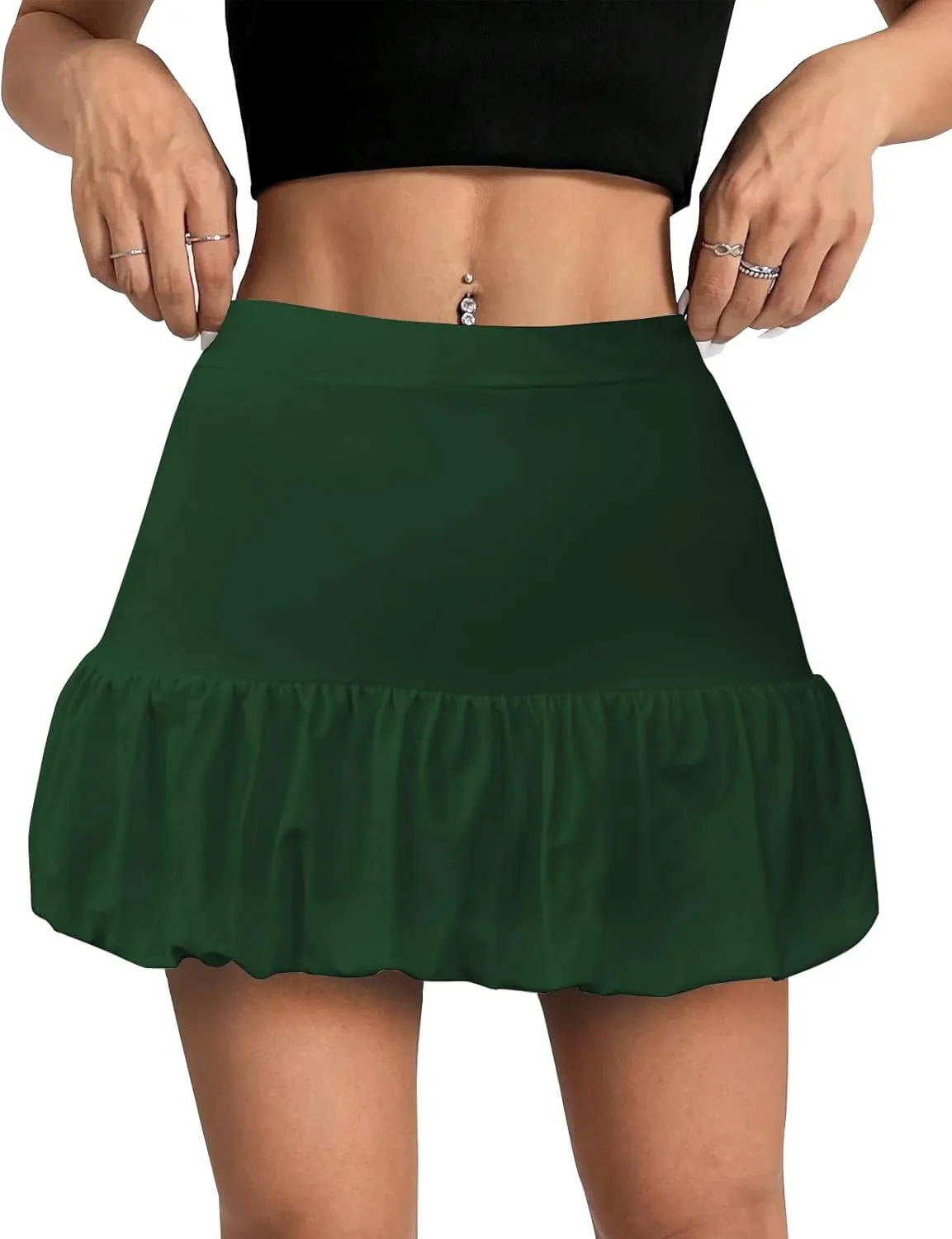 Women's Leopard Print Bubble Mini Skirt Mid Waist A-Line Short Skorts Puffy Ruffle Hem Balloon Skirts with Shorts