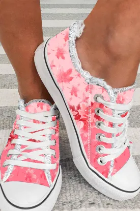 Women's Pink Maple Leaves Print Ombre Canvas Shoes