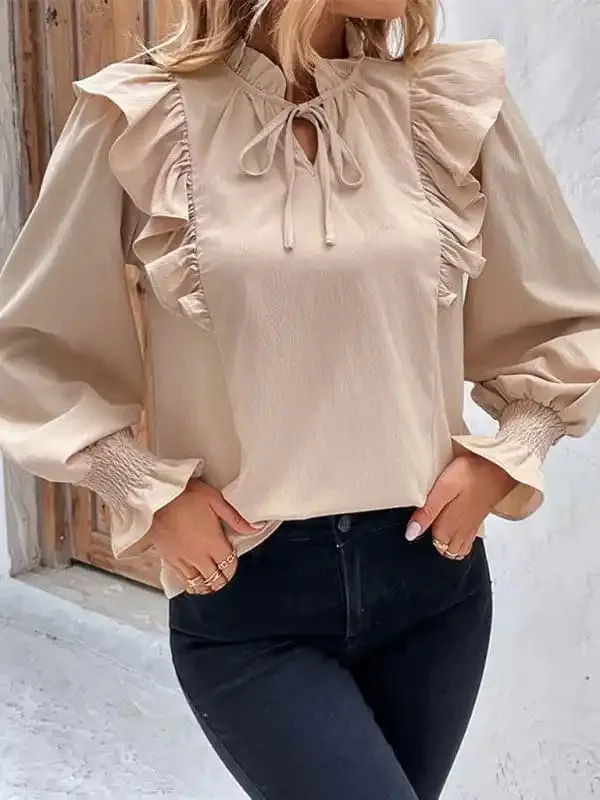 women’s ruffled tie long sleeve blouse