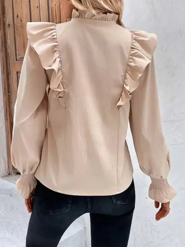 women’s ruffled tie long sleeve blouse