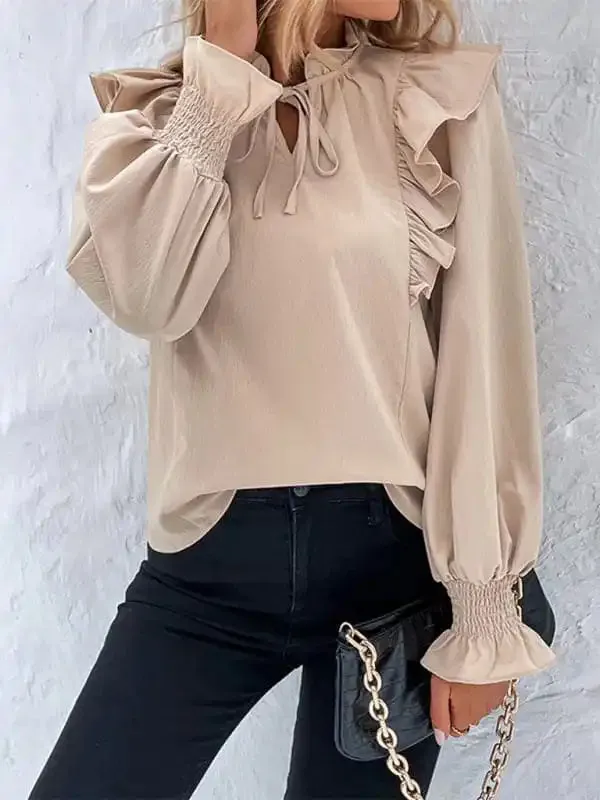 women’s ruffled tie long sleeve blouse